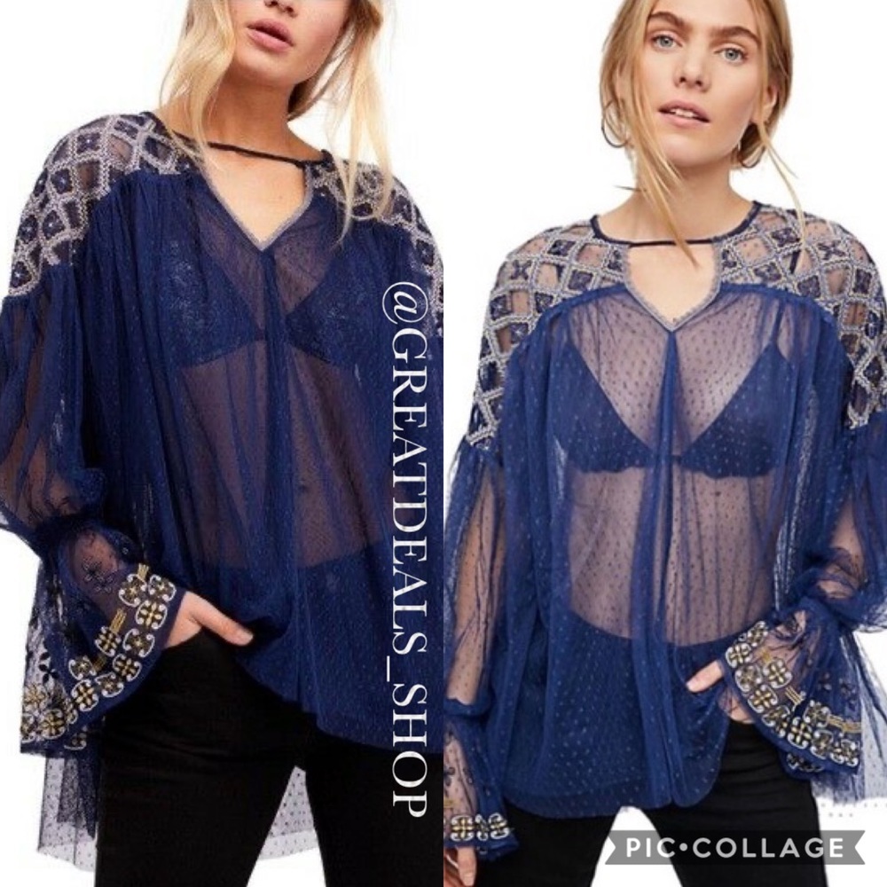 FREE PEOPLE JOYRIDE EMBROIDERED BLOUSE